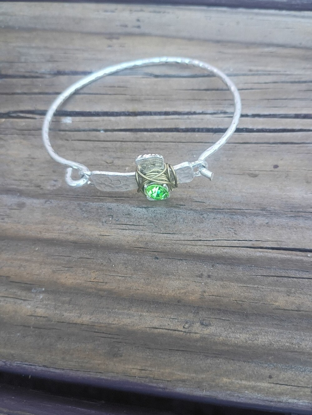 Silver-Tone Bracelet with Green Gem Accent